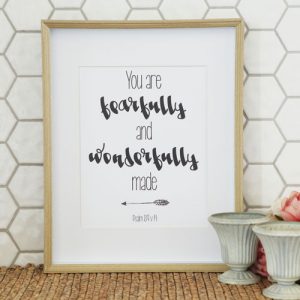 Fearfully and wonderfully made print for bedroom